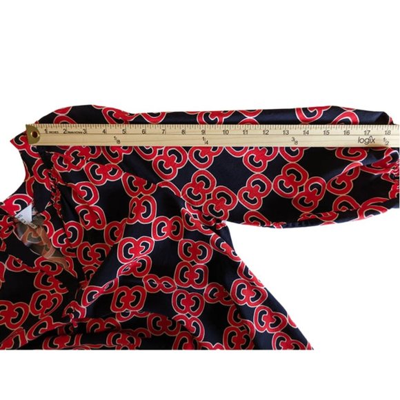 Crown & Ivy Black & Orange Top Blouse Tunic Petite Large 3/4 Puff Sleeves - Picture 5 of 8